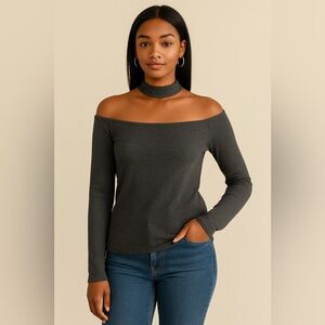 BlueNotes Women Long Sleeve Choker Off Shoulder Halter Top Blouse  Shirt